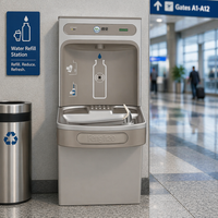 Fontaine à eau murale en acier inoxydable 304 avec filtre, station de distribution d'eau gazeuse et réfrigérée pour aéroports et écoles