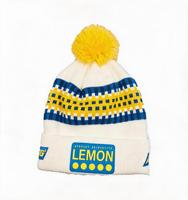 Casquette en tricot acrylique 100% à motif géométrique rayé avec appliqué LEMON, unisexe pour adultes, 58-60CM, hiver, extérieur, voyage