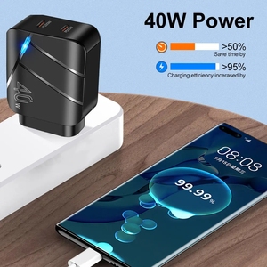 40W 2 PD tipo <span class=keywords><strong>C</strong></span> puertos cargador de pared de alta velocidad PD 3,0 carga rápida <span class=keywords><strong>USB</strong></span> <span class=keywords><strong>C</strong></span> adaptador de pared de teléfono móvil para iPhone 16 Promax Samsung - Product Image 4