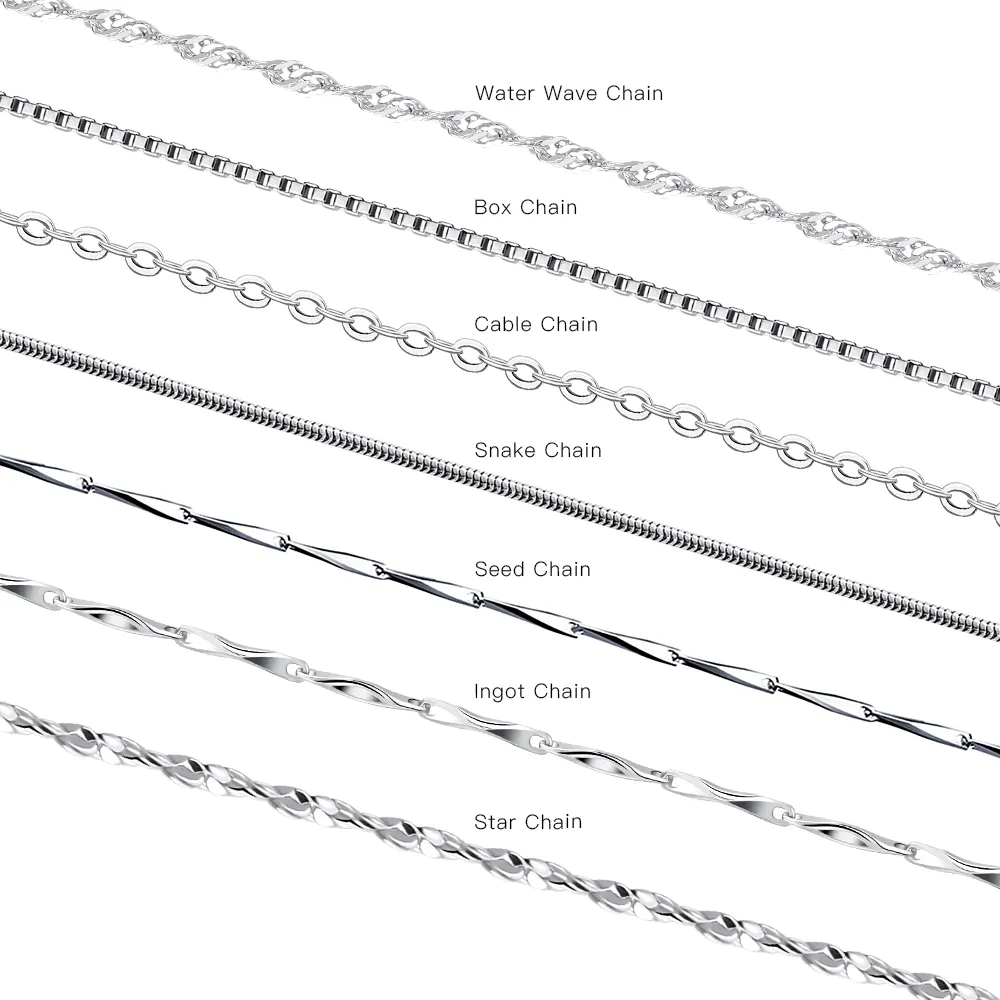 Cable/Water Wave/Box/Star/Snake/Ingot/Seed Chain Italian 925 Sterling Silver Jewelry Chains Necklace Silver Chains