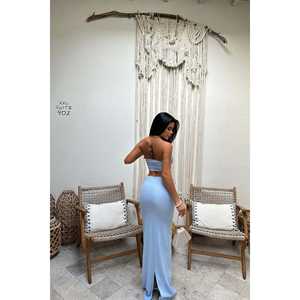 Conjunto Azul Celeste para Mujer con Falda con Detalle de Abertura - Product Image 1