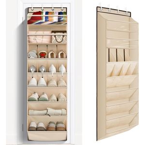 Organisateur de chaussures à suspendre sur la porte, 8 niveaux, poches profondes, pour rangement dans le placard, beige - Product Image 1