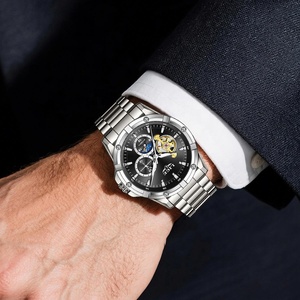 Tourbillon Hollow Fully <b>Automatic</b> Mechanical Watch Diver Watch Skeleton Silver Unisex 44mm Pointer Dial 3BAR Luminous Moon Phase - Product Image 6
