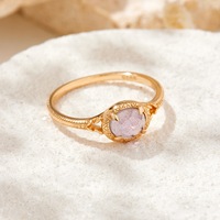 Bague en argent sterling 925 plaqué or 14 carats, style vintage, avec pierre précieuse ovale violet clair, labradorite naturelle et améthyste