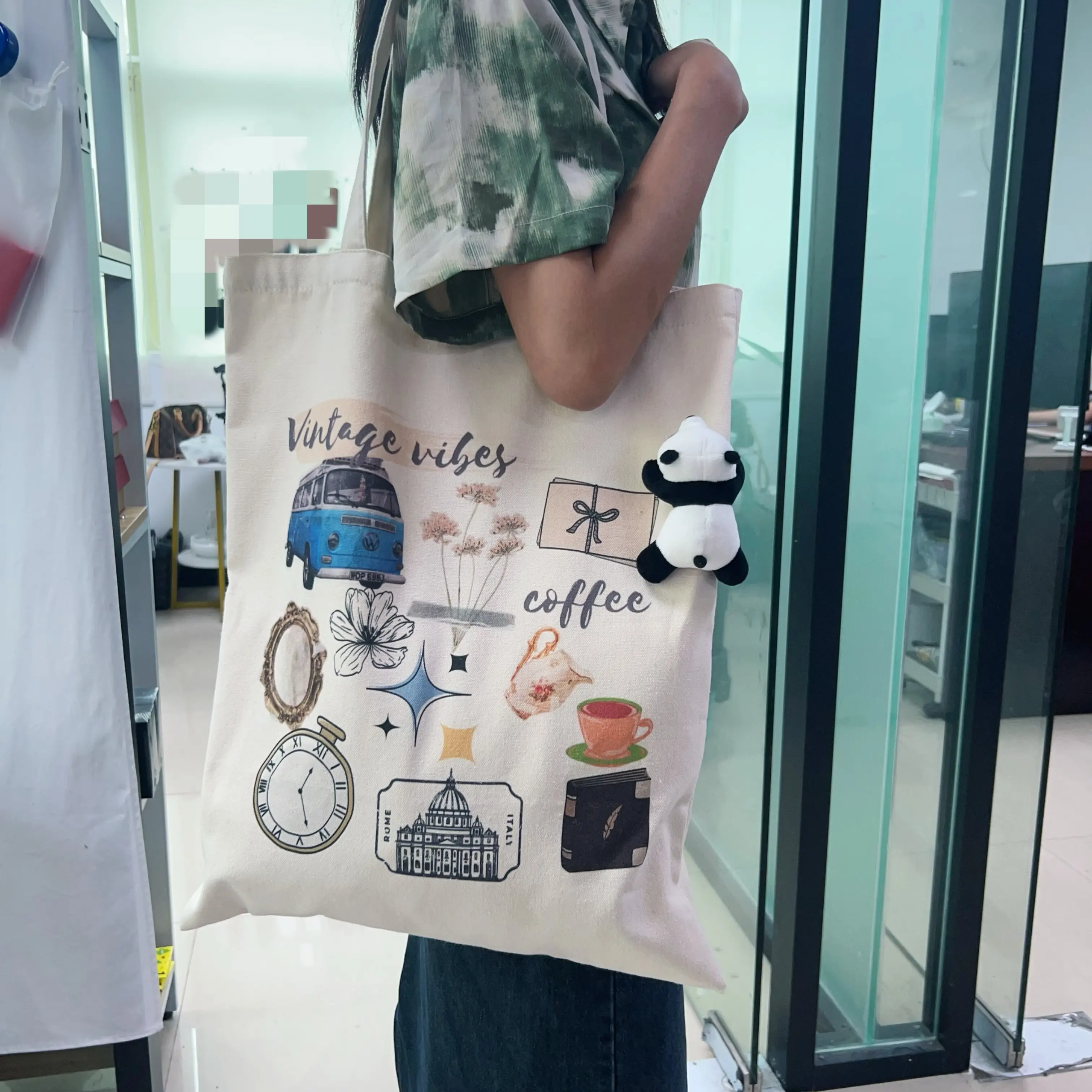 Lona personalizada sacola tamanho senhoras lona ombro tote bag com seu próprio logotipo