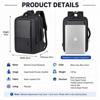 Sac à dos pour ordinateur portable imperméable de 15,6 pouces, sac de voyage d'affaires, port de charge USB, étui en Oxford noir