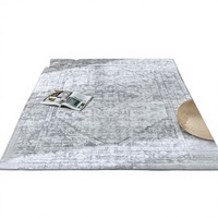 Niedrigfloriger Indoor-Teppich mit Blumenmuster im Boho-Stil, Vintage 5x7, Hellgrau/Mehrfarbig, Rutschfester Großflächenteppich für Zuhause, Polyester, Wohnzimmer, Maschinell gefertigt