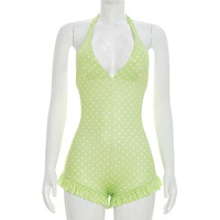 Combinaison une pièce à pois, dos nu, sans manches, à volants, avec lacets, style streetwear sexy pour femme – Grande Vente