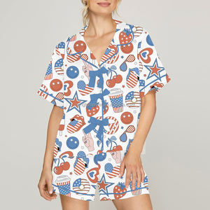Summer <strong>Patriotic</strong> Independence Day American Flag Print <strong>Short</strong> Sleeve Shirt <strong>Shorts</strong> Two Piece Pajama Set Women - Product Image 4