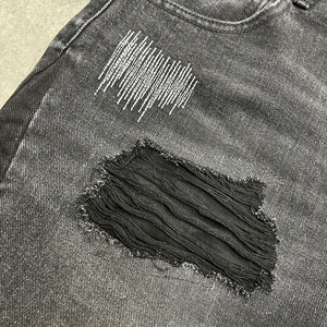 Streetwear pour garçons de qualité supérieure avec logo DTG personnalisé baggy en détresse <span class=keywords><strong>noir</strong></span> avec écusson lavé pour hommes shorts en jean <span class=keywords><strong>noir</strong></span> - Product Image 2