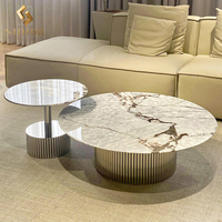 Table basse moderne en acier inoxydable sur mesure en marbre italien rond nordique naturel pour le salon et la maison