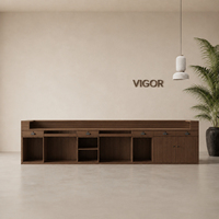Comptoir de réception moderne Wabi-Sabi en terrazzo et bois de noyer avec éclairage LED pour SPA, Yoga, Hôtel, Bureau