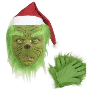 Factory stock Christmas monster Grinch costume set with green fur monster full body Halloween mask