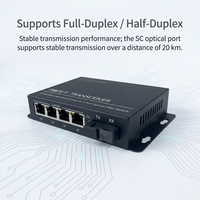 Convertidor de Medios de Fibra Óptica TiNCAM 20km 10/100Mbps |   Convertidor de Medios de Fibra Óptica para CCTV con 1 Puerto de Fibra SC + 4 Puertos Ethernet RJ45