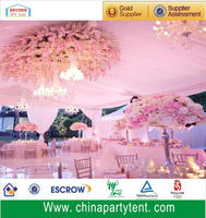 Tente de mariage en aluminium rose drapée |   Décoration de lustre floral |   Marquee de réception de luxe en plein air