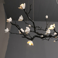 Art Creative Branche Fleur Lampe Hôtel Restaurant Villa Salon Lampe Cuivre Led Moderne Plafond De Luxe Noir Lustres
