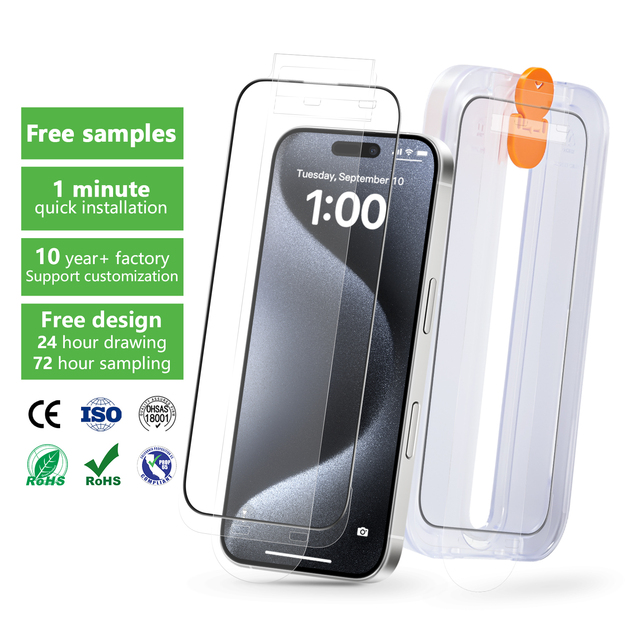 Aurey Hot Selling Items High Quality Shockproof 9H Screen Protector With Installation Tray for Iphone Mobile Phone