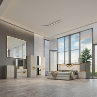 Ensemble de lit double King Size avec cadre en bois massif, nouveau design, tête de lit avec miroir éclairé, mobilier de chambre à coucher moderne et luxueux pour hôtel