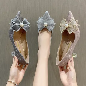 Luxury Female Autumn Wedding High Heels Stilettos Women Pointed-toe Bowknot Sandals Sexy Banquet Women Formal Party Shoes