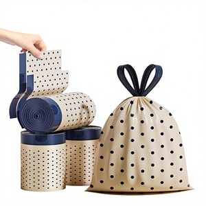 Bolsa de Basura Reutilizable con Cordón y Diseño de Puntos, Asas Beige y Azules para Almacenamiento de Residuos Domésticos - Product Image 1