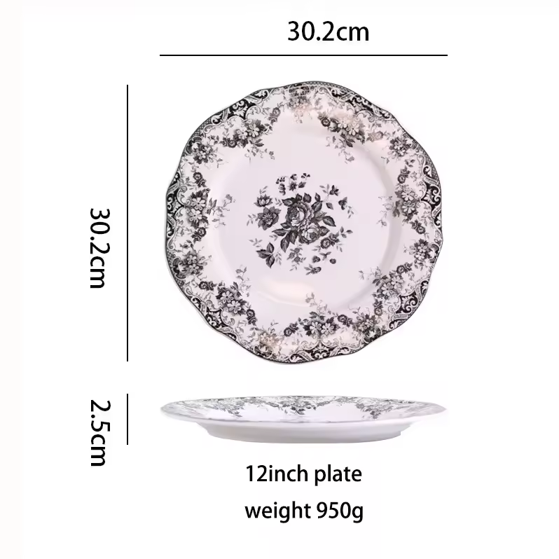 12." plate black flower