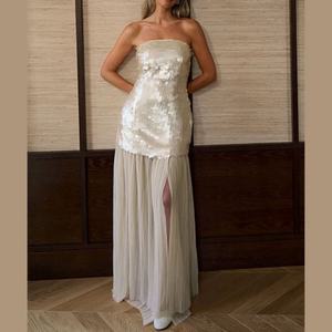 Nuevo Vestido Maxi de Lentejuelas con Parches y Cuentas Suaves, Ajustado y sin Tirantes para Mujer - Product Image 1