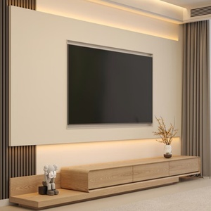 Meuble TV moderne en bois de luxe sur mesure avec foyer électrique intégré, unité murale pour salon - Product Image 1