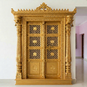 Customized Teak Wood Traditional Haveli Style Heavy Carved Pooja Room Door with <b>Frame</b> for Living Room Entrance - Product Image 1