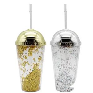16oz Plastic confetti glitter acrylic sipper tumbler with lid and straw water bottle