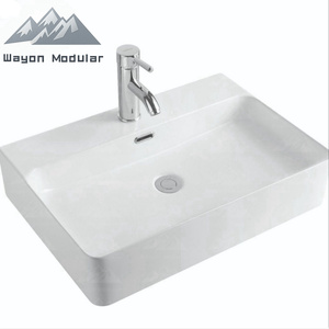 <span class=keywords><strong>Lavabo</strong></span> Moderno Rettangolare in Ceramica Bianca con Foro Integrato per Rubinetto e Troppopieno per Progetti Alberghieri e Residenziali - Product Image 1