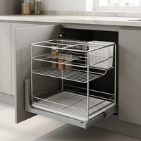 Panier à épices coulissant en acier inoxydable, organisateur de tiroir amorti en fil métallique, rangement de garde-manger à 3 niveaux