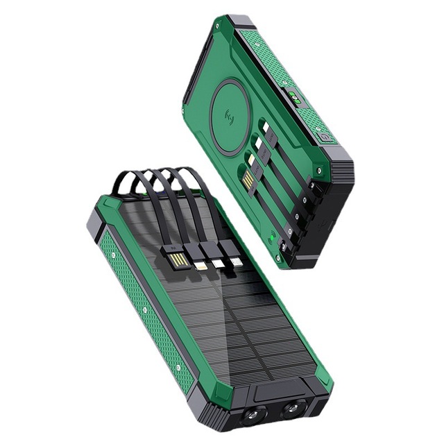 Solar Power Bank 20000mah Solar Wireless Charging With Build in 4 Cables Outdoor Mobile Power Supply
