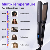 Lisseur à cheveux en titane 1,75 pouce, fer à lisser numérique, température 80-250°C, chauffage rapide MCH, double tension, vente en gros pour salons
