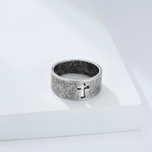 Unisex Cross <b>Ring</b> Steel Antique Silver Gold Black Minimalist Design Gift Jewelry - Product Image 4
