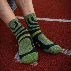 Athletic Socks Mid Calf Cotton Hiking Outdoor Sports Gradient Pattern Military Green And Gray - Product Image 4