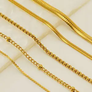 DIY kalung pigmen emas 18K baja nirkarat kalung bulat manik rantai mutiara persegi grosir 45-50cm