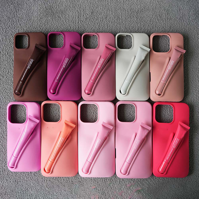 JOYPORODO S055 Lipstick Silicone Phone Case with Lipstick for iPhone 11 12 13 14 15 16 Pro Max Shockproof Makeup Phone Case