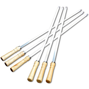 Brochetas Modernas de Acero Inoxidable para Barbacoa con Mango de Madera para Carne, <span class=keywords><strong>Camarones</strong></span>, Pollo y Verduras - Product Image 1