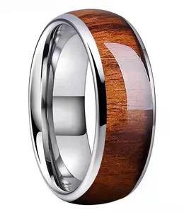 8mm Titanium / Tungsten Wedding Band for Men Women Rosewood Wood Inlay Engagement Ring