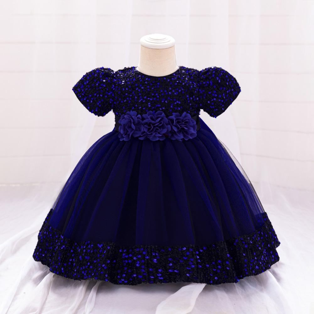 navy blue dress for baby girl Floral Smocked Silk Navy Short Sleeve Baby Girl Dress – Carriage Boutique