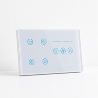 Interrupteur mural intelligent Tuya Smart DL Series en verre tactile WiFi 4 voies pour ventilateur intelligent, compatible Alexa Google pour la maison connectée