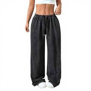 Street Wear Custom Logo Autumn Thick Fleece 100% Cotton Waterproof Women's Baggy Sweatpants Elastic Waist Wide Straight Pants - Product Image 5