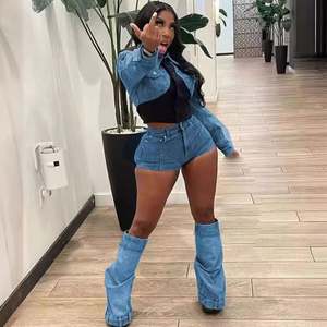 <strong>Trending</strong> Women Cotton Jeans Summer Denim Two Pieces Shorts Set Outfit <strong>Clothing</strong> - Product Image 4