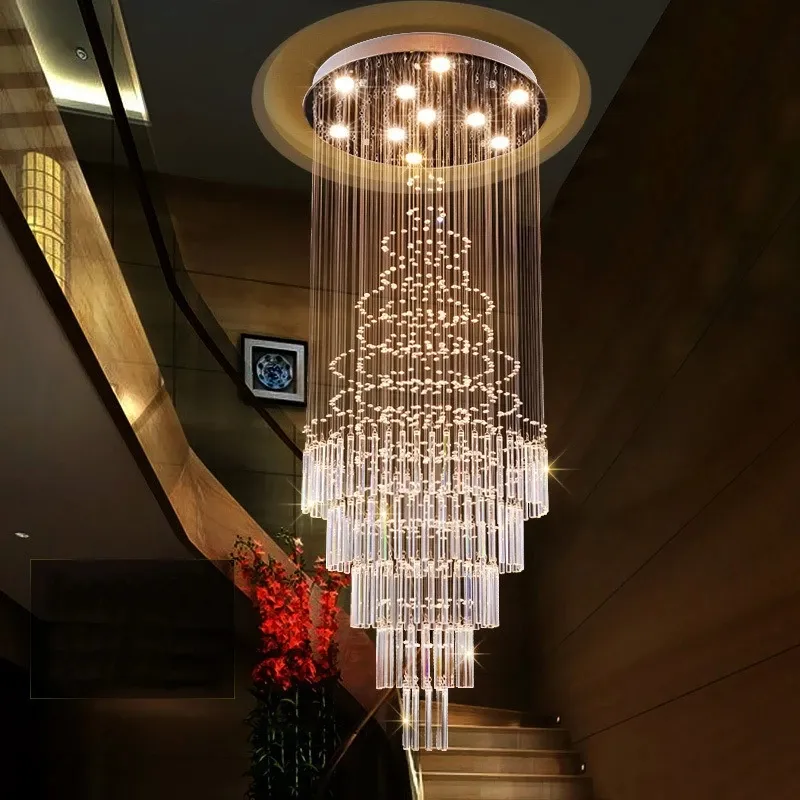 Nordic Hanging Large Long Wedding Hotel Stair Led Modern Luxury Ceiling Glass Crystal Chandeliers Pendant Lights