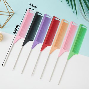 <span class=keywords><strong>Peigne</strong></span> à <span class=keywords><strong>queue</strong></span> de rat de précision en plastique résistant à la chaleur, avec manche métallique incurvé, pour séparation précise des cheveux, vente en gros - Product Image 2