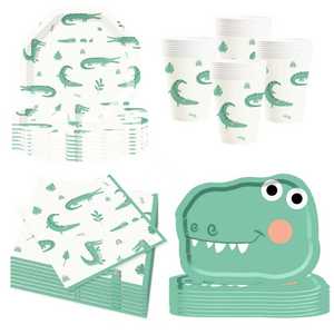 DAMAI Vaisselle de fête sur le thème de l'alligator, ensemble de fournitures pour fête d'anniversaire sur le thème des animaux, assiettes, serviettes, gobelets, kit de vaisselle pour 8 invités - Product Image 4