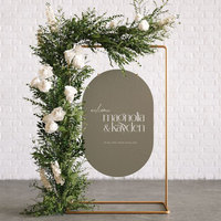 Support de panneau de bienvenue de mariage en métal sur pied personnalisé avec cadre doré et fleurs