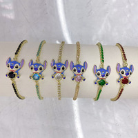 Bracelet chaîne tennis BC1615 plaqué or 18 carats avec breloque arc-en-ciel en émail et zircon cubique