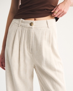 Leduo Customized Beige <b>Linen</b> Blend Wide Leg Pants Women High Waist Pleated Loose Casual Trousers - Product Image 3