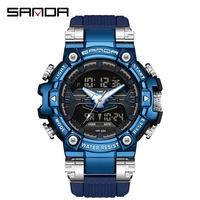 Sanda 3186 jam tangan Digital pria, arloji tangan kronograf tampilan minggu LED bercahaya